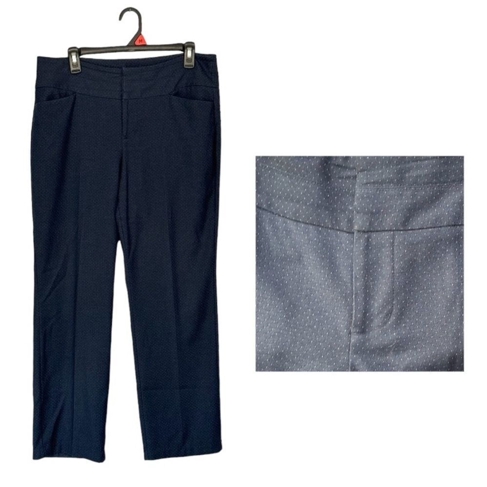 Elle Navy Blue Women’s Silver Dot Pattern Dress Slacks Office Pants Trousers 10